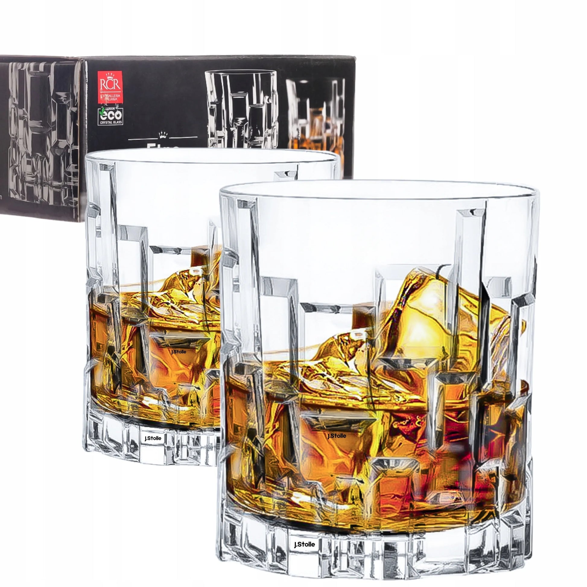 Prabangios krištolinės viskio stiklinės Etna RCR 330 ml 6 vnt. storu dugnu