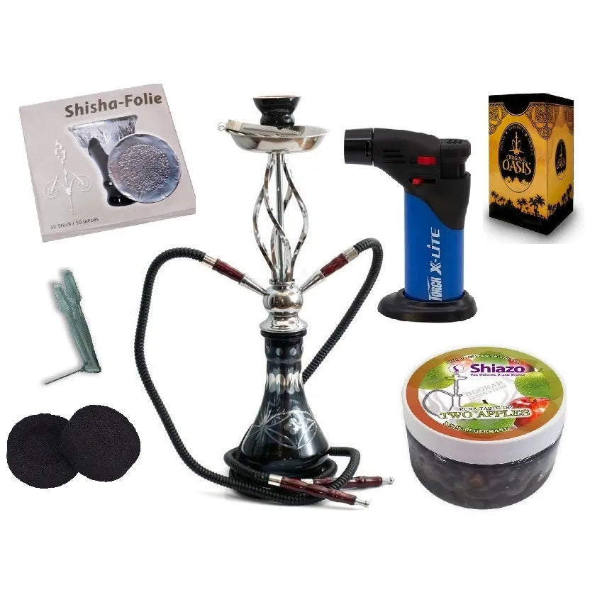 Pradinis Shisha Oasis Rasha kaljano rinkinys, 2 žarnos, 51 cm, su priedais