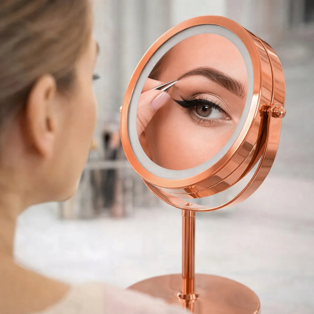 PREMIUM kosmetinis makiažo veidrodis Volan, 10x didinantis, su LED apšvietimu