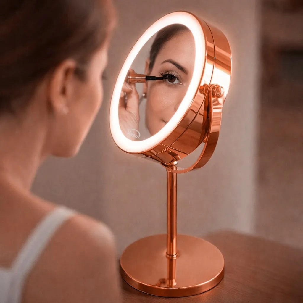 PREMIUM kosmetinis makiažo veidrodis Volan, 10x didinantis, su LED apšvietimu