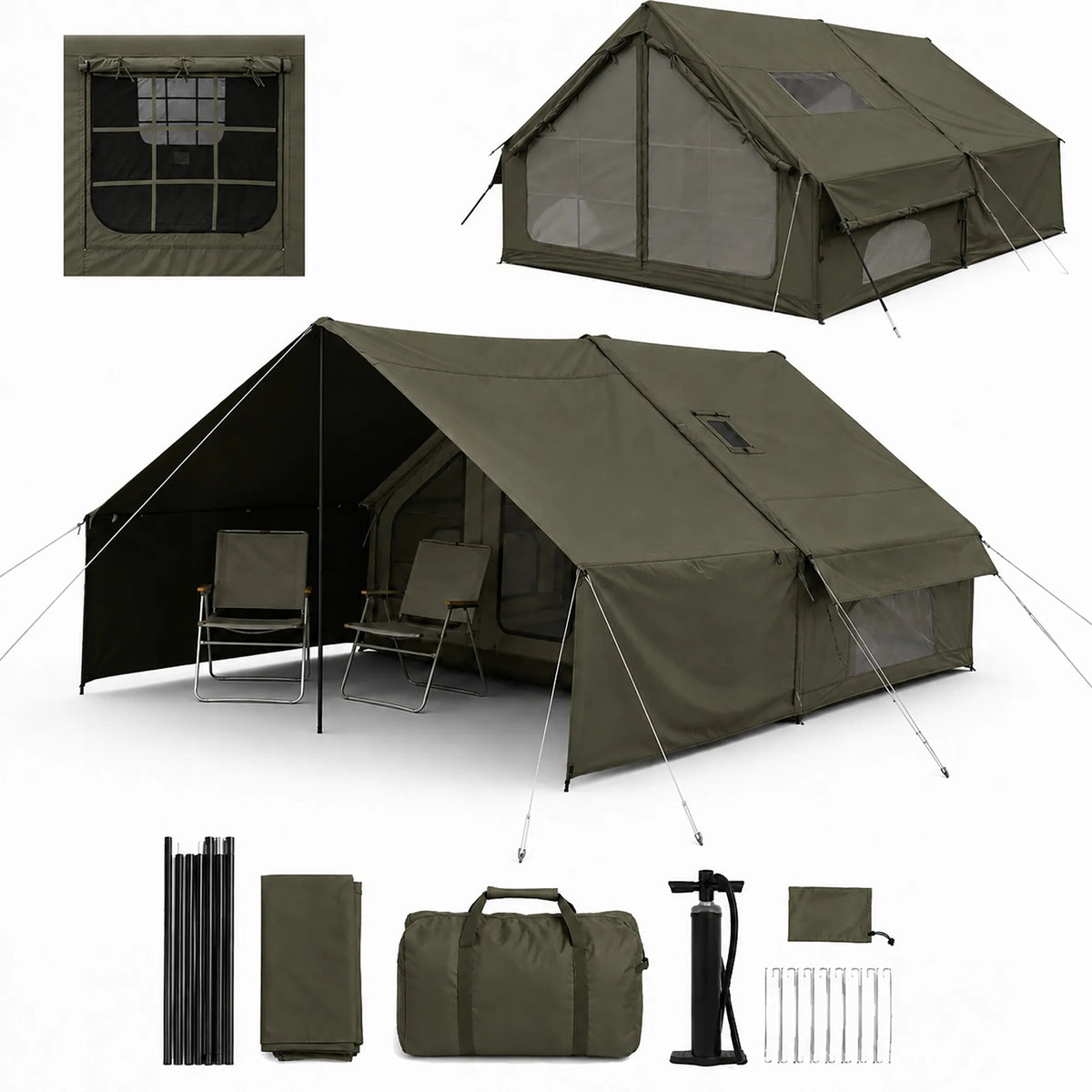 Pripučiama stovyklavimo ir glampingo palapinė Boste AirCab, 4 vietos, su prieangiu ir pompa