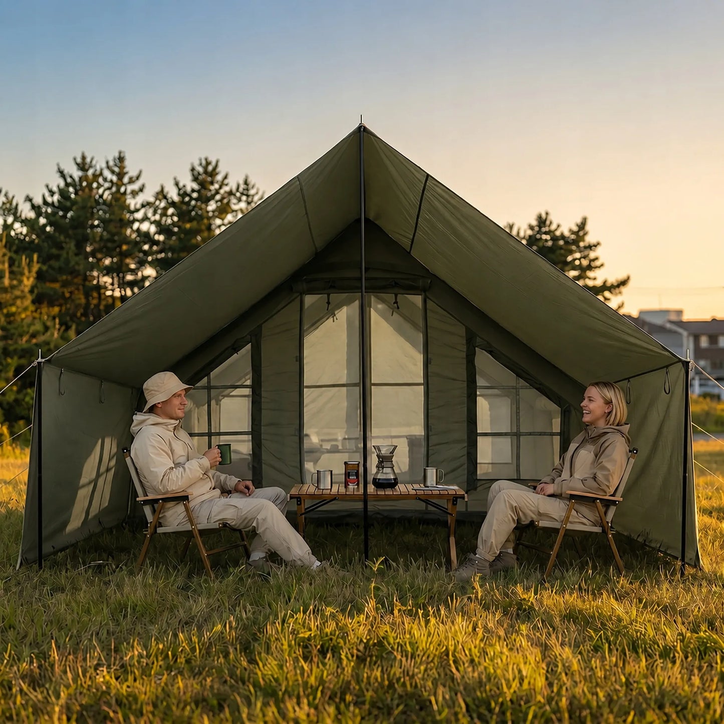 Pripučiama stovyklavimo ir glampingo palapinė Boste AirCab, 4 vietos, su prieangiu ir pompa
