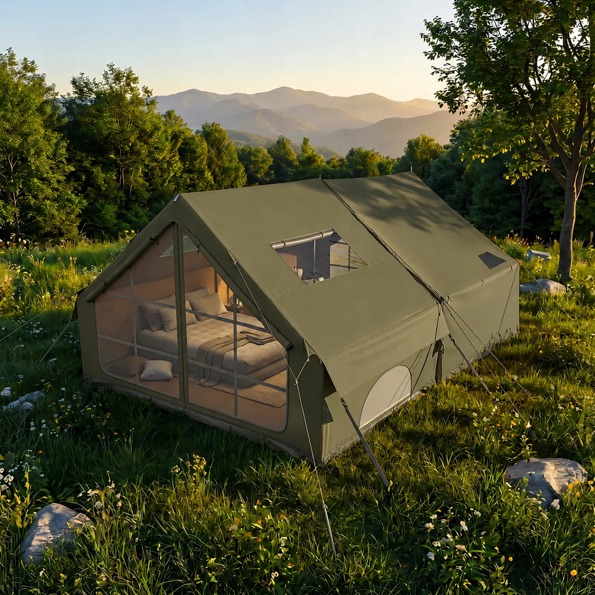 Pripučiama stovyklavimo ir glampingo palapinė Boste AirCab, 4 vietos, su prieangiu ir pompa