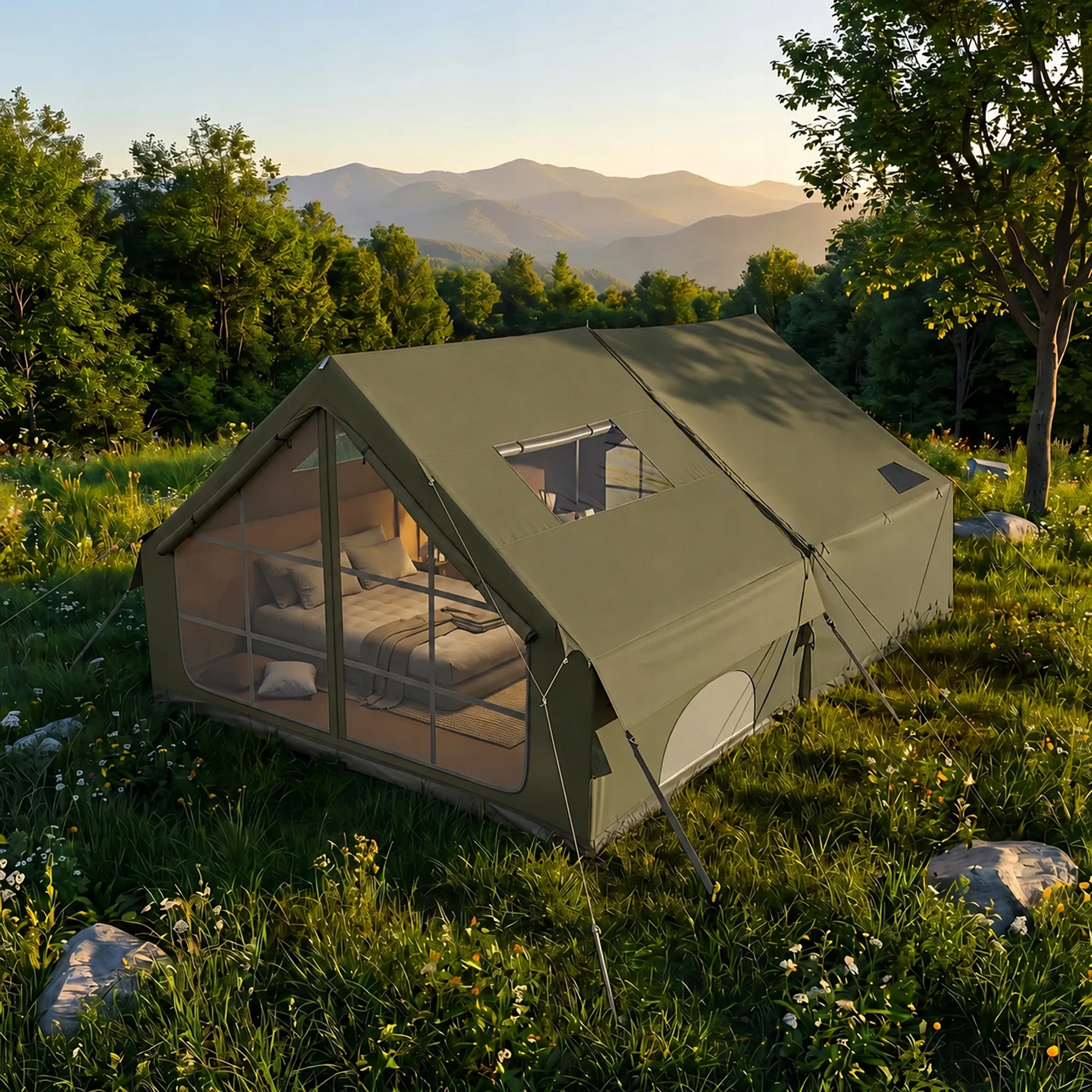 Pripučiama stovyklavimo ir glampingo palapinė Boste AirCab, 4 vietos, su prieangiu ir pompa