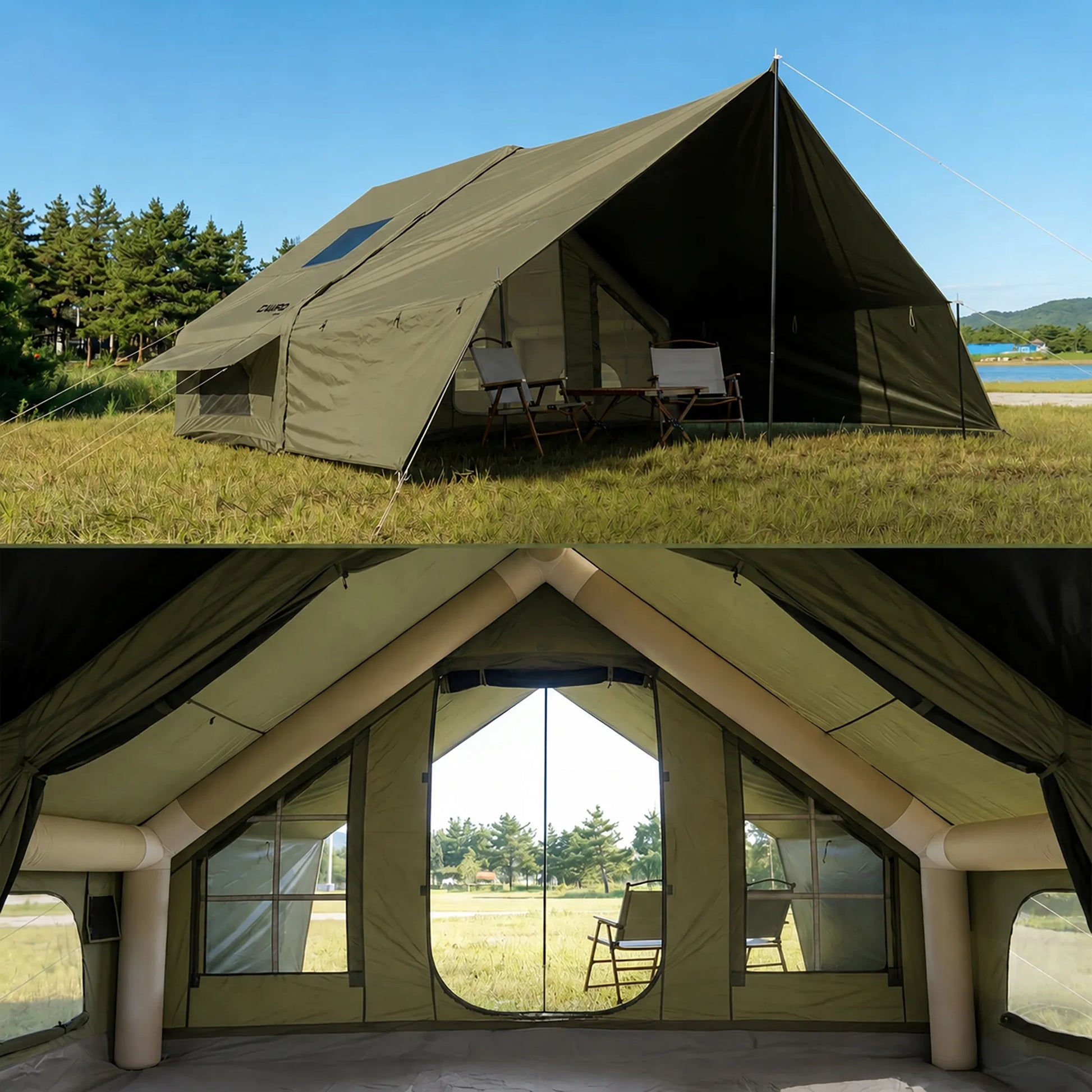Pripučiama stovyklavimo ir glampingo palapinė Boste AirCab, 4 vietos, su prieangiu ir pompa
