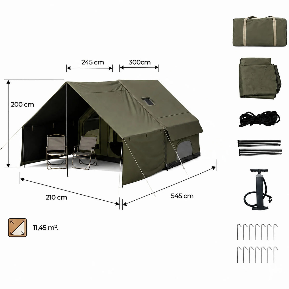 Pripučiama stovyklavimo ir glampingo palapinė Boste AirCab, 4 vietos, su prieangiu ir pompa