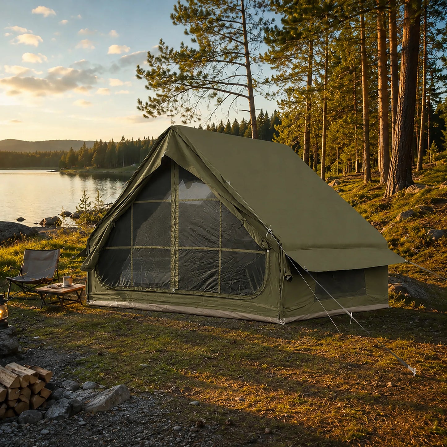 Pripučiama stovyklavimo ir glampingo palapinė Boste AirCab, 4 vietos, su prieangiu ir pompa