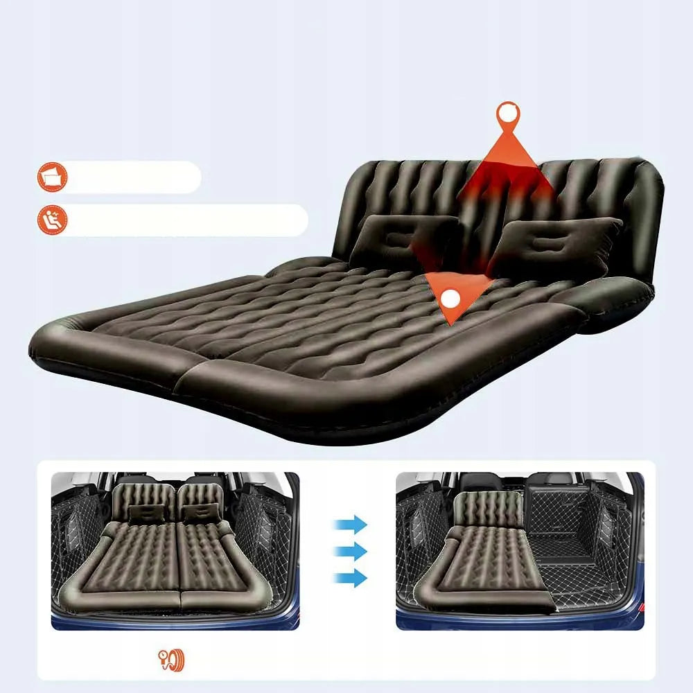 Pripučiamas automobilinis čiužinys, lova automobiliui, pompa, pagalvės, juodas