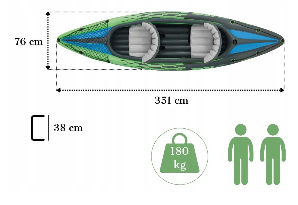 Pripučiamas dvivietis baidarė Intex Challenger K2 351x76x38cm su irklais ir pompa