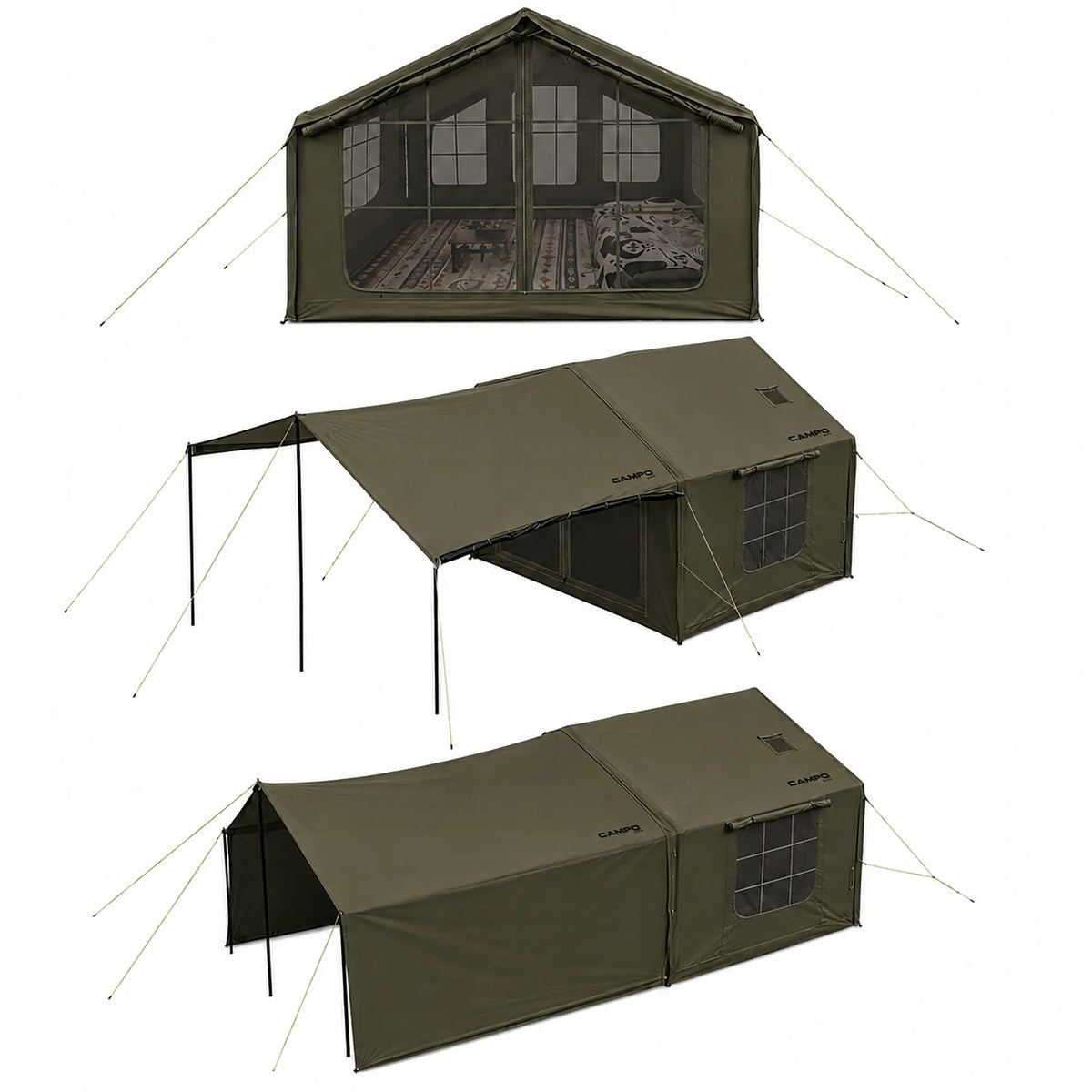 Pripučiamas kempingo ir glampingo palapinė 5–7 asmenims su dideliu prieangiu, Oxford 420D