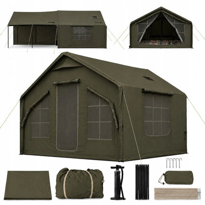 Pripučiamas kempingo ir glampingo palapinė 5–7 asmenims su dideliu prieangiu, Oxford 420D