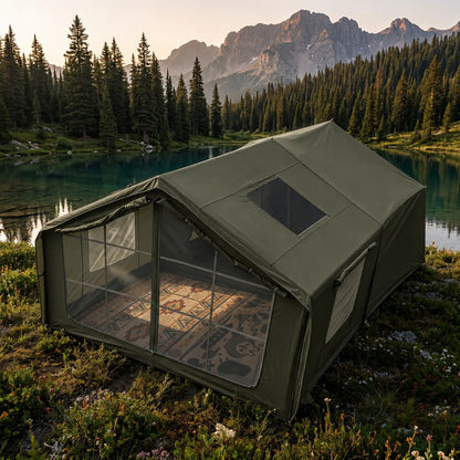 Pripučiamas kempingo ir glampingo palapinė 5–7 asmenims su dideliu prieangiu, Oxford 420D