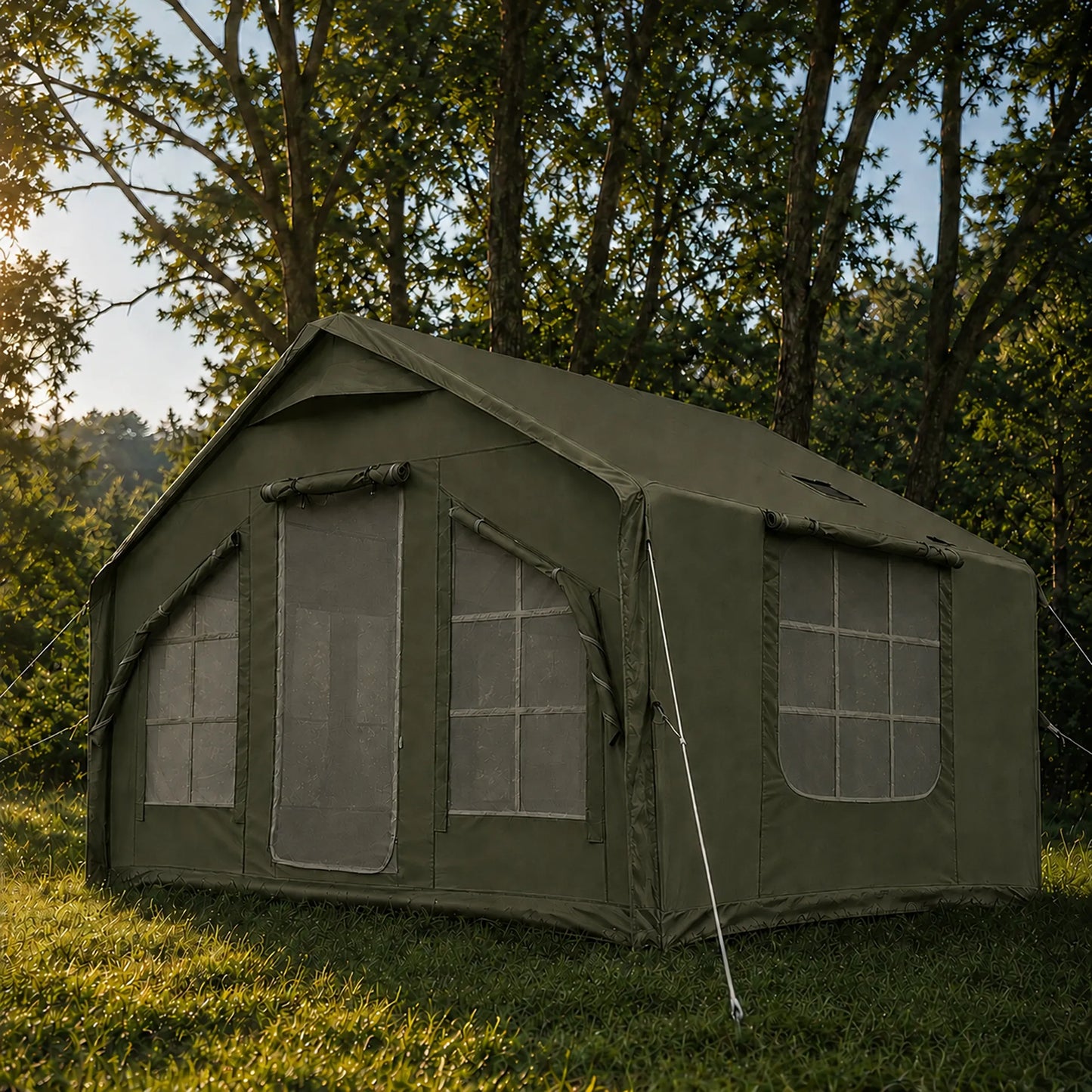 Pripučiamas kempingo ir glampingo palapinė 5–7 asmenims su dideliu prieangiu, Oxford 420D