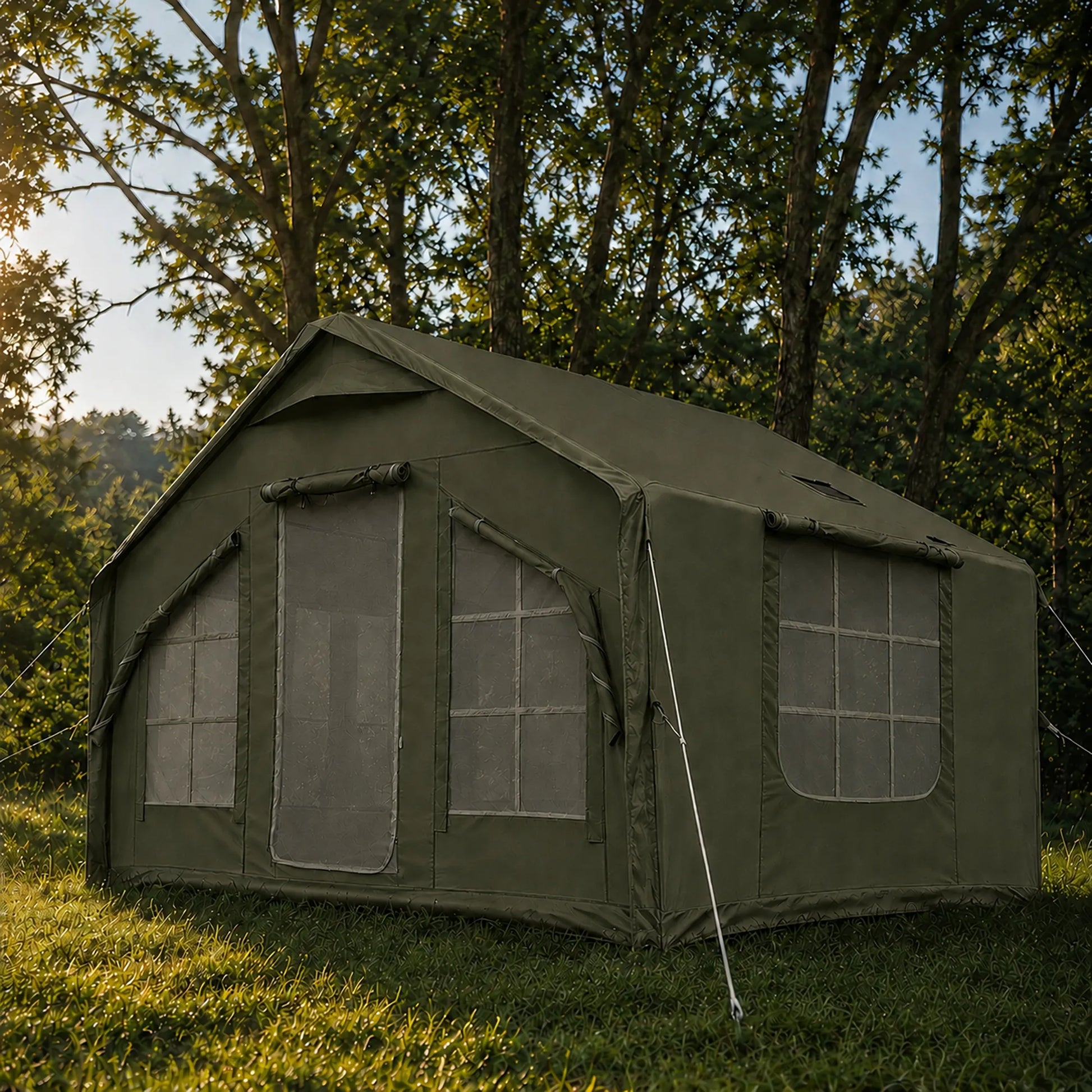 Pripučiamas kempingo ir glampingo palapinė 5–7 asmenims su dideliu prieangiu, Oxford 420D