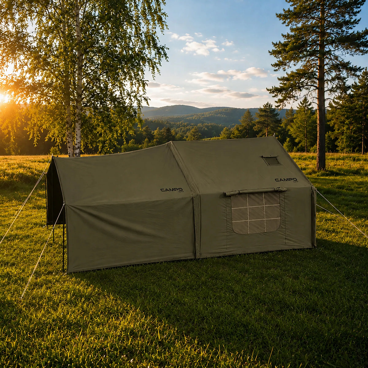 Pripučiamas kempingo ir glampingo palapinė 5–7 asmenims su dideliu prieangiu, Oxford 420D
