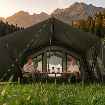 Pripučiamas kempingo ir glampingo palapinė 5–7 asmenims su dideliu prieangiu, Oxford 420D