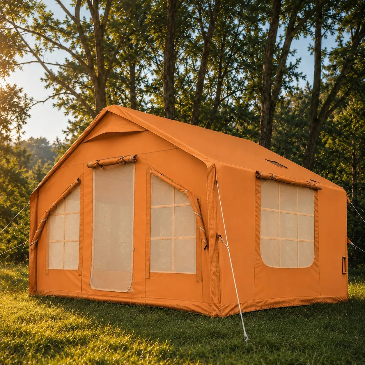Pripučiamas kempingo ir glampingo palapinių namelis 5-7 asmenims su dideliu priebučiu Oxford 420D