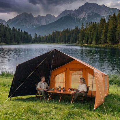 Pripučiamas kempingo ir glampingo palapinių namelis 5-7 asmenims su dideliu priebučiu Oxford 420D