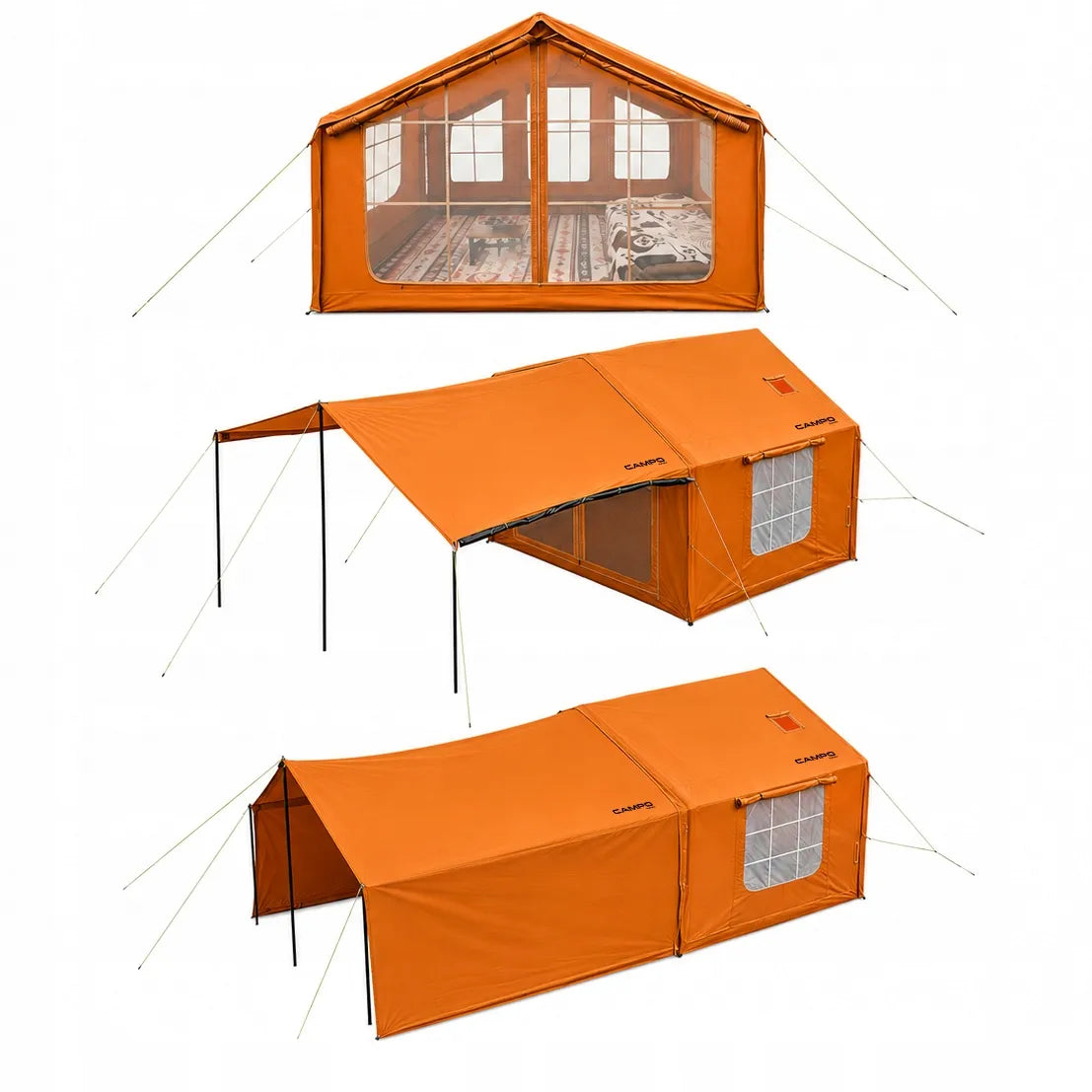Pripučiamas kempingo ir glampingo palapinių namelis 5-7 asmenims su dideliu priebučiu Oxford 420D