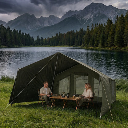 Pripučiamas kempingo palapinė glamping 5-7 asm. didelis prieangis Oxford 420D