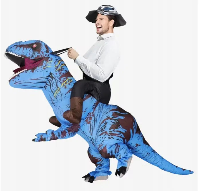 Pripučiamas T-REX dinozauro raitelio kostiumas, mėlynas, suaugusiesiems, 65#