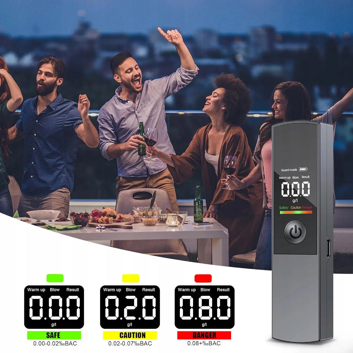 Profesionalus policinis alkotesteris su kandikliais, USB-C įkrovimu ir akumuliatoriumi
