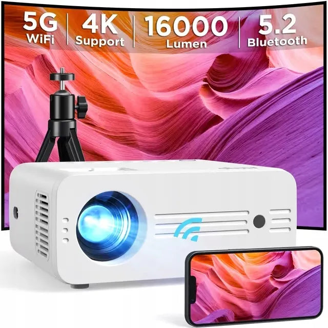 Projektorius AKIYO O7, 4K, Bluetooth 5.2, 5G Wi-Fi, HDMI, 16 000 lm, su stovu