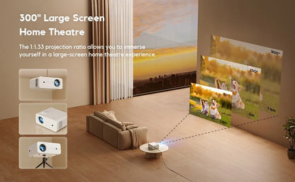Projektorius AKIYO O7, 4K, Bluetooth 5.2, 5G Wi-Fi, HDMI, 16 000 lm, su stovu