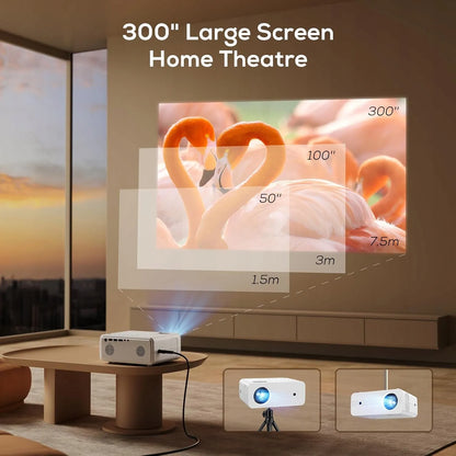 Projektorius AKIYO O7, 4K, Bluetooth 5.2, 5G Wi-Fi, HDMI, 16 000 lm, su stovu