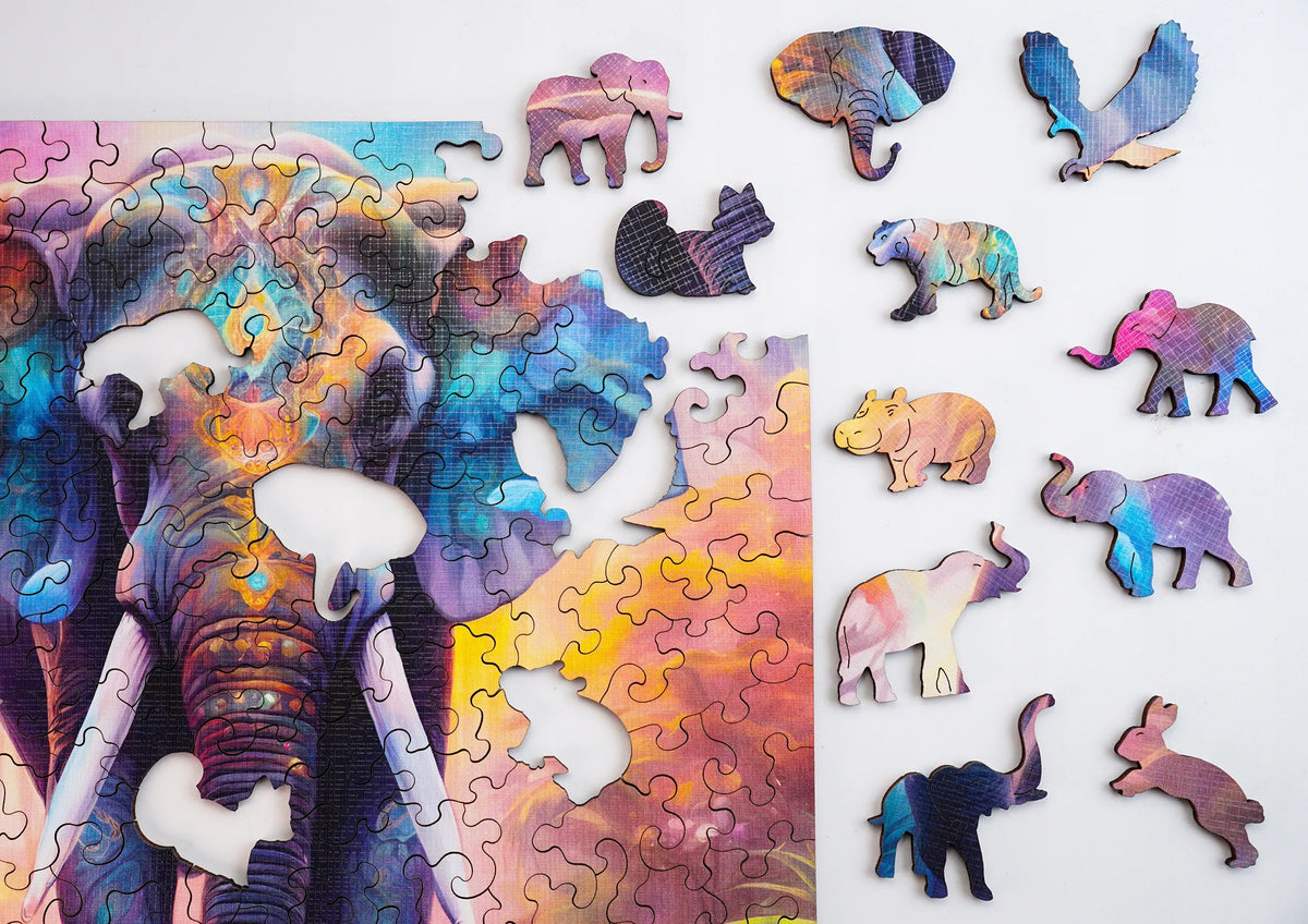 „Puzzled“ medinė dėlionė „Dramblys“, 145 dalių, MDF, unikalios formos