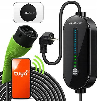 Qoltec mobilus EV įkroviklis, Type 2, 3.5 kW, 230 V, WiFi TUYA, 5 m, 2in1 su galios reguliavimu