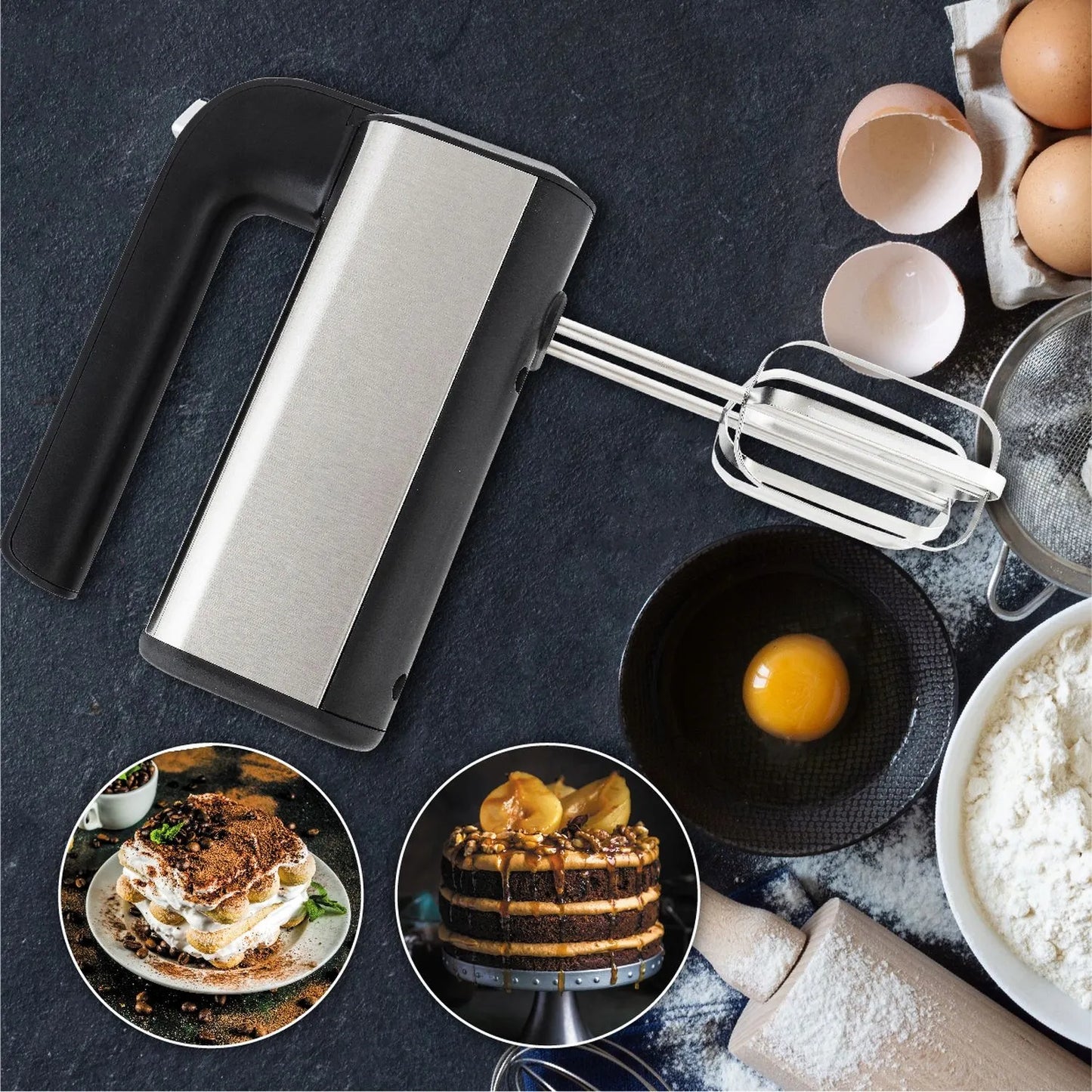Rankinis mikseris virtuvinis robotas 800W turbo 5 greičiai Inox