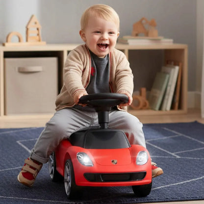 Raudonas vaikiškas paspirtukas-automobiliukas „Porsche Carrera GT“ su šviesomis, „Sun Baby“