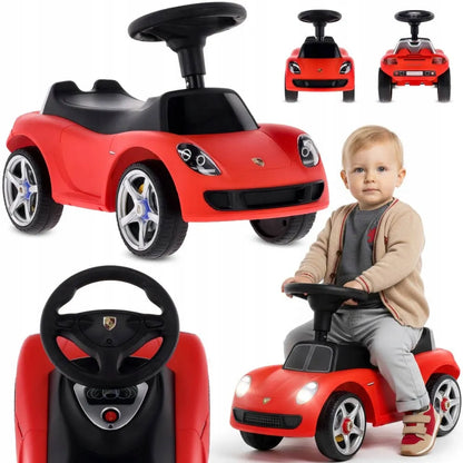 Raudonas vaikiškas paspirtukas-automobiliukas „Porsche Carrera GT“ su šviesomis, „Sun Baby“