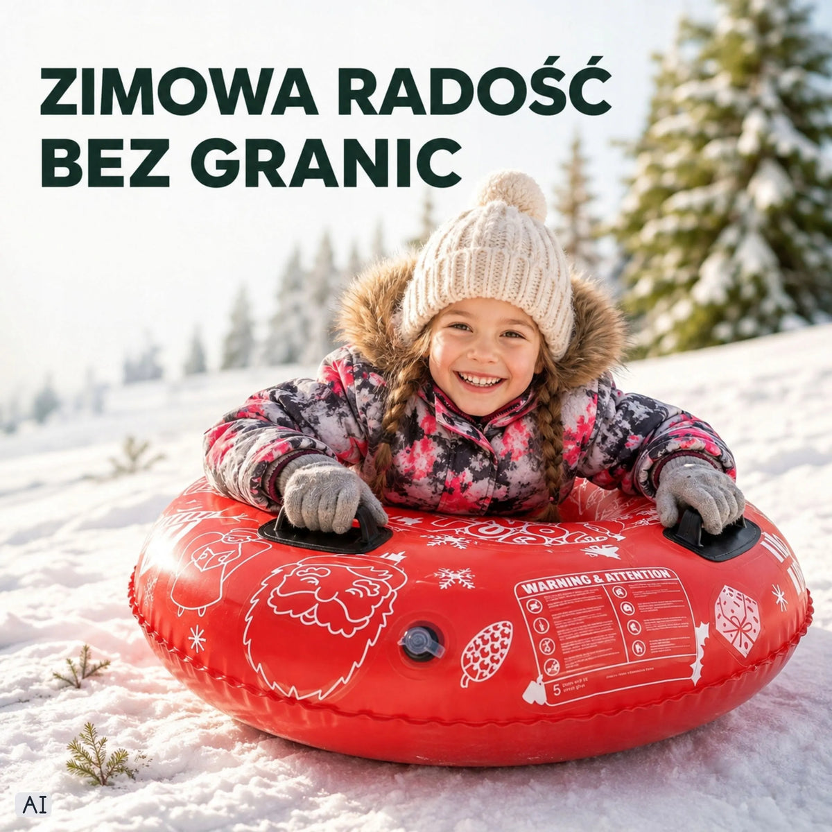 Raudonos pripučiamos rogutės–čiuožynė, sniego ratas, 110 cm