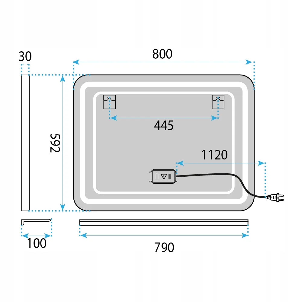 REA L-8060 sieninis LED veidrodis su lentynėle, 80 × 60 cm, nuo rasojimo, su rėmeliu
