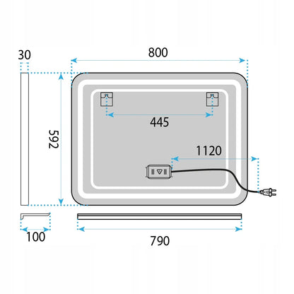 REA L-8060 sieninis LED veidrodis su lentynėle, 80 × 60 cm, nuo rasojimo, su rėmeliu