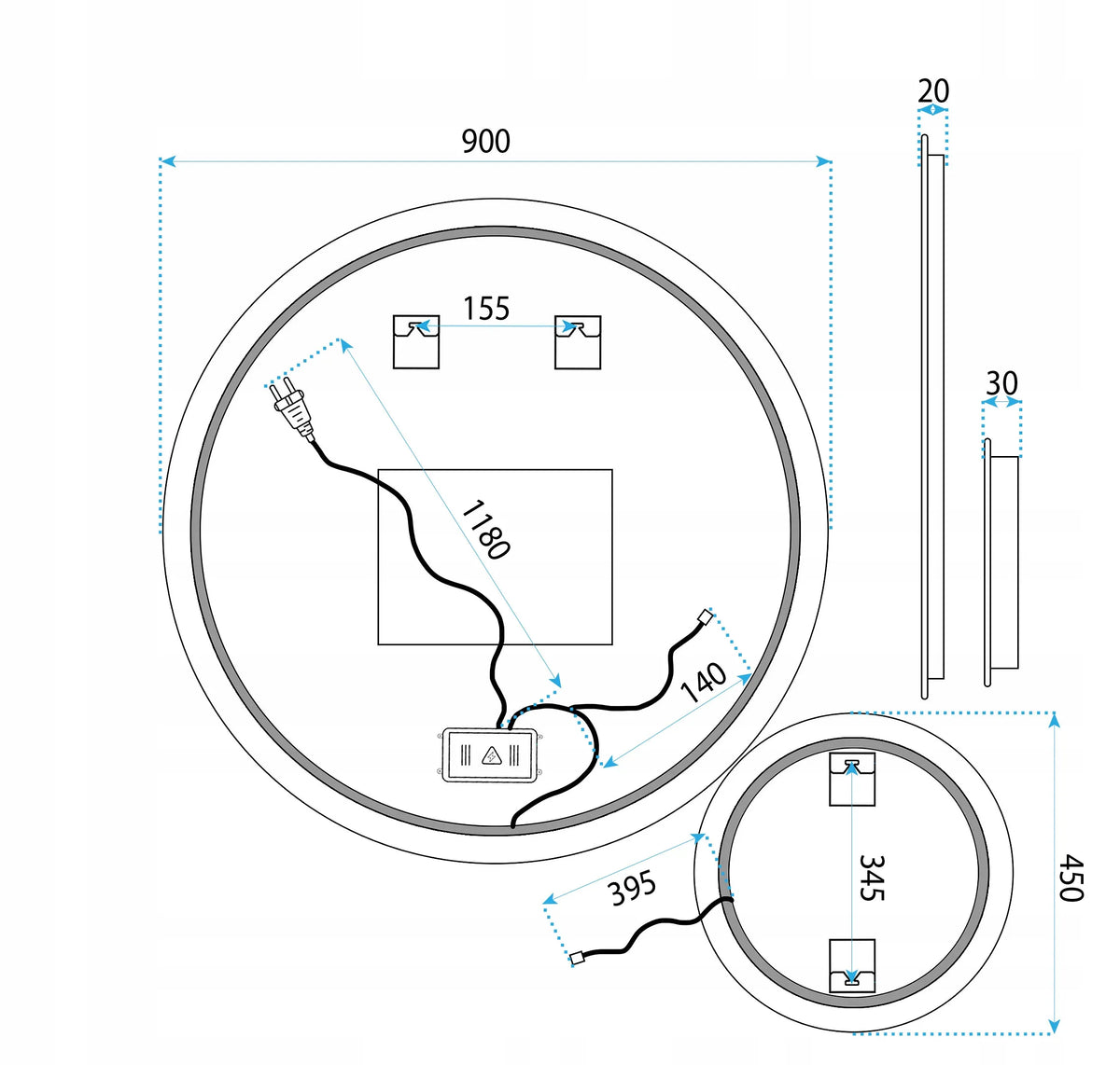 REA LED veidrodis R-9045 90+45