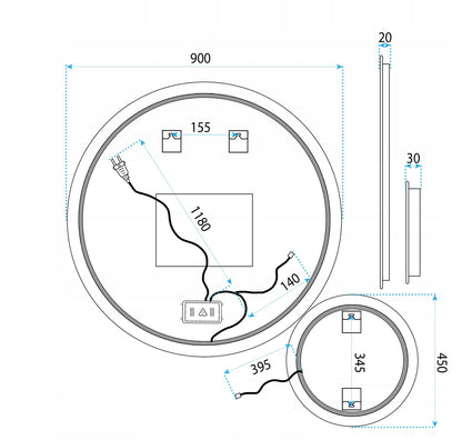REA LED veidrodis R-9045 90+45