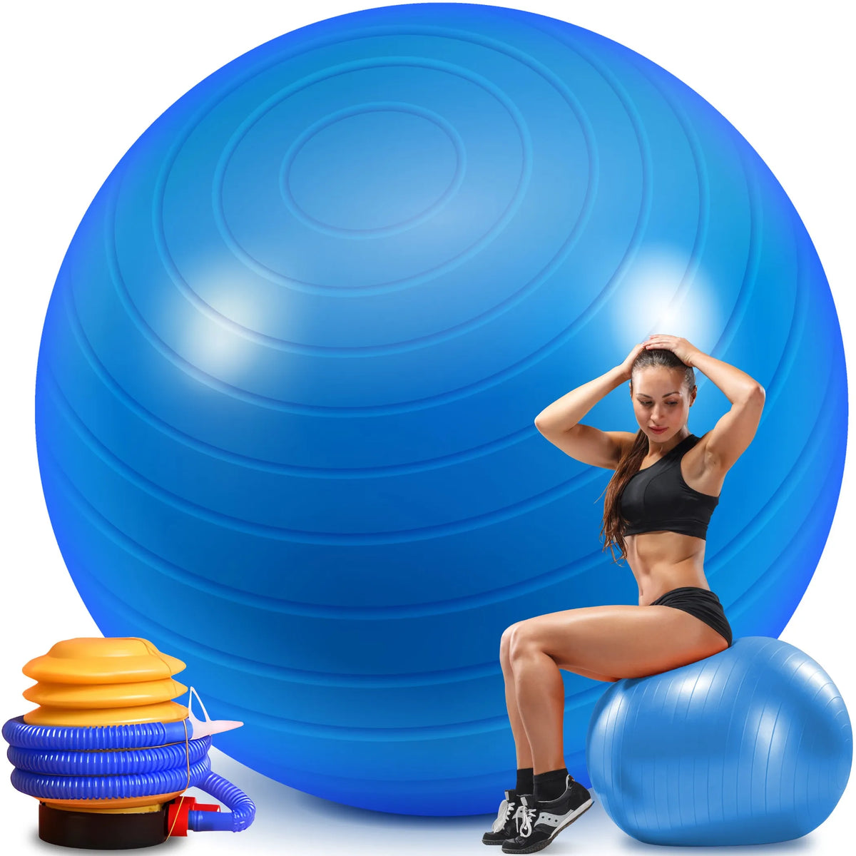 Reabilitacinis gimnastikos kamuolys 65 cm, fitnesui ir jogai, su pompa