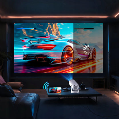 „Reagle“ nešiojamasis LED mini projektorius su „Android 14“, „Wi-Fi“ ir „Smart TV“, 2026 m. modelis, 1280 × 720