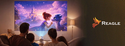 „Reagle“ nešiojamasis LED mini projektorius su „Android 14“, „Wi-Fi“ ir „Smart TV“, 2026 m. modelis, 1280 × 720