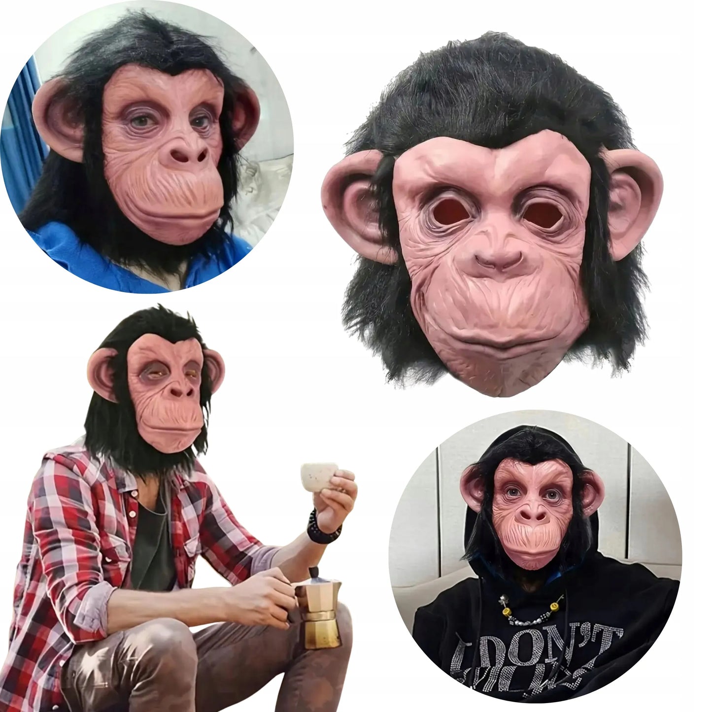Realistinė beždžionės kaukė šimpanzė gorila cosplay Helovino kostiumas