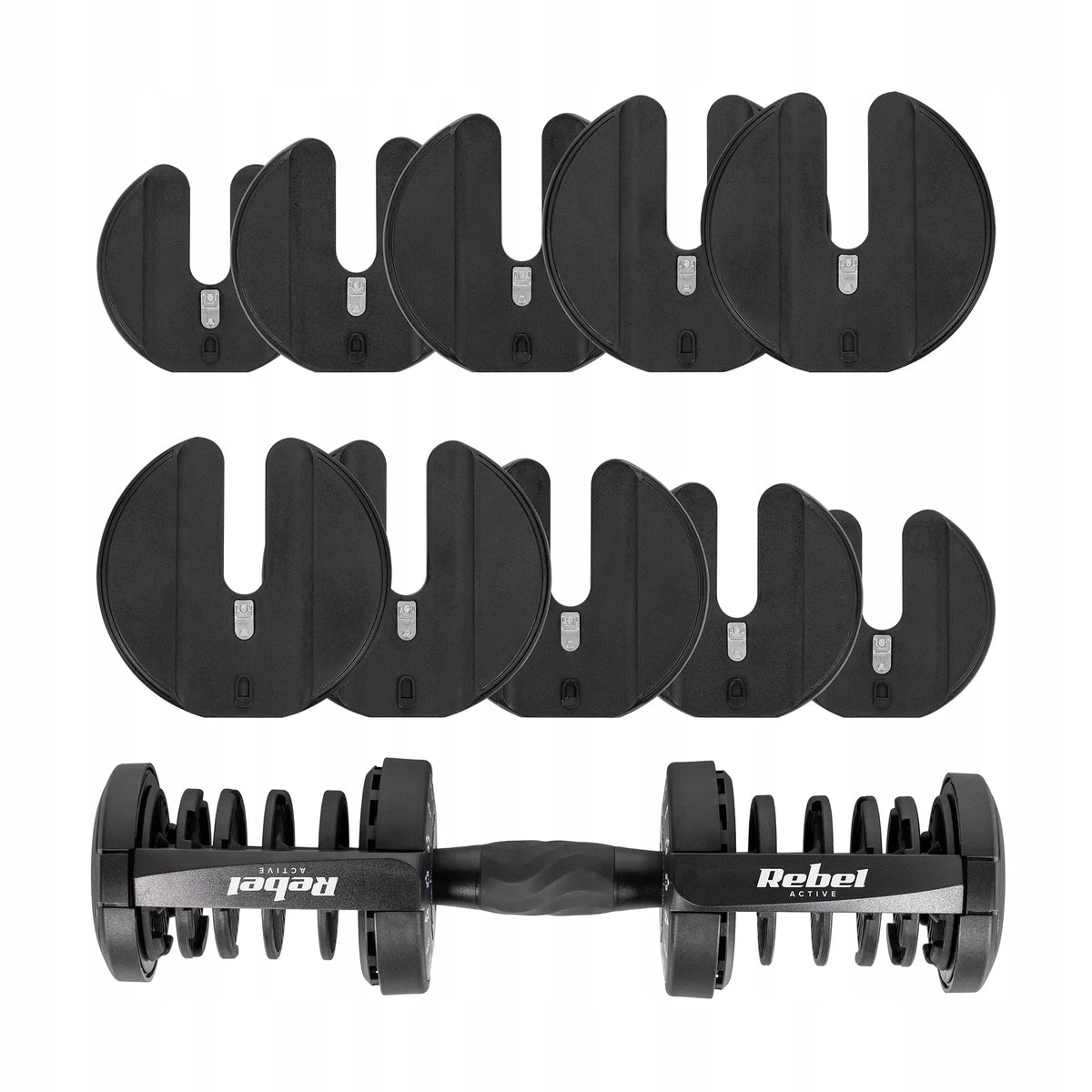 REBEL Active RBA-2303 reguliuojamas ketaus hantelis su gumine rankena, 2,5–24 kg
