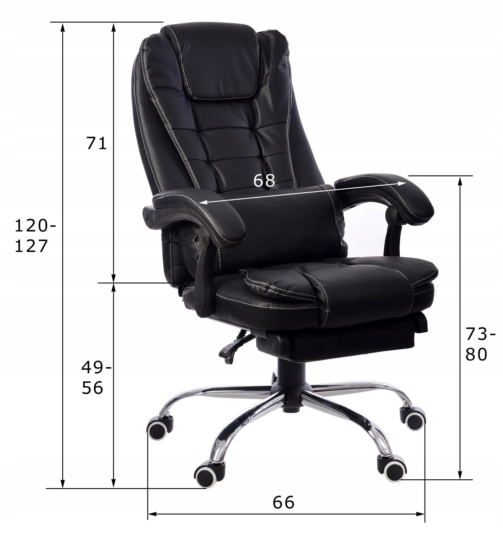 Reguliuojama biuro kėdė JUODA + kojų atrama + pagalvė GIOSEDIO (baltos siūlės)