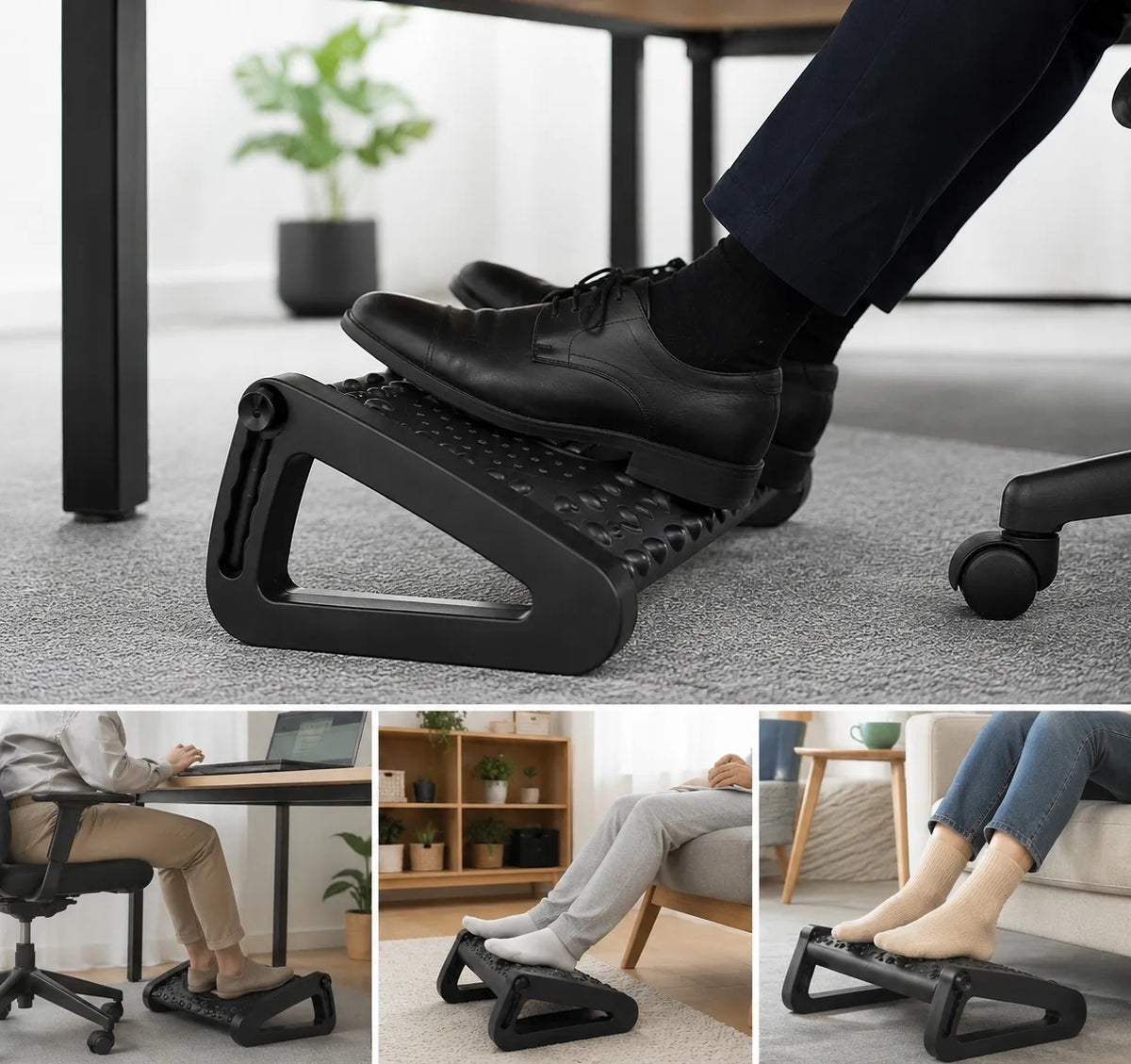 Reguliuojama ergonominė biuro kojų atrama „oreNICE“ su masažo voleliais