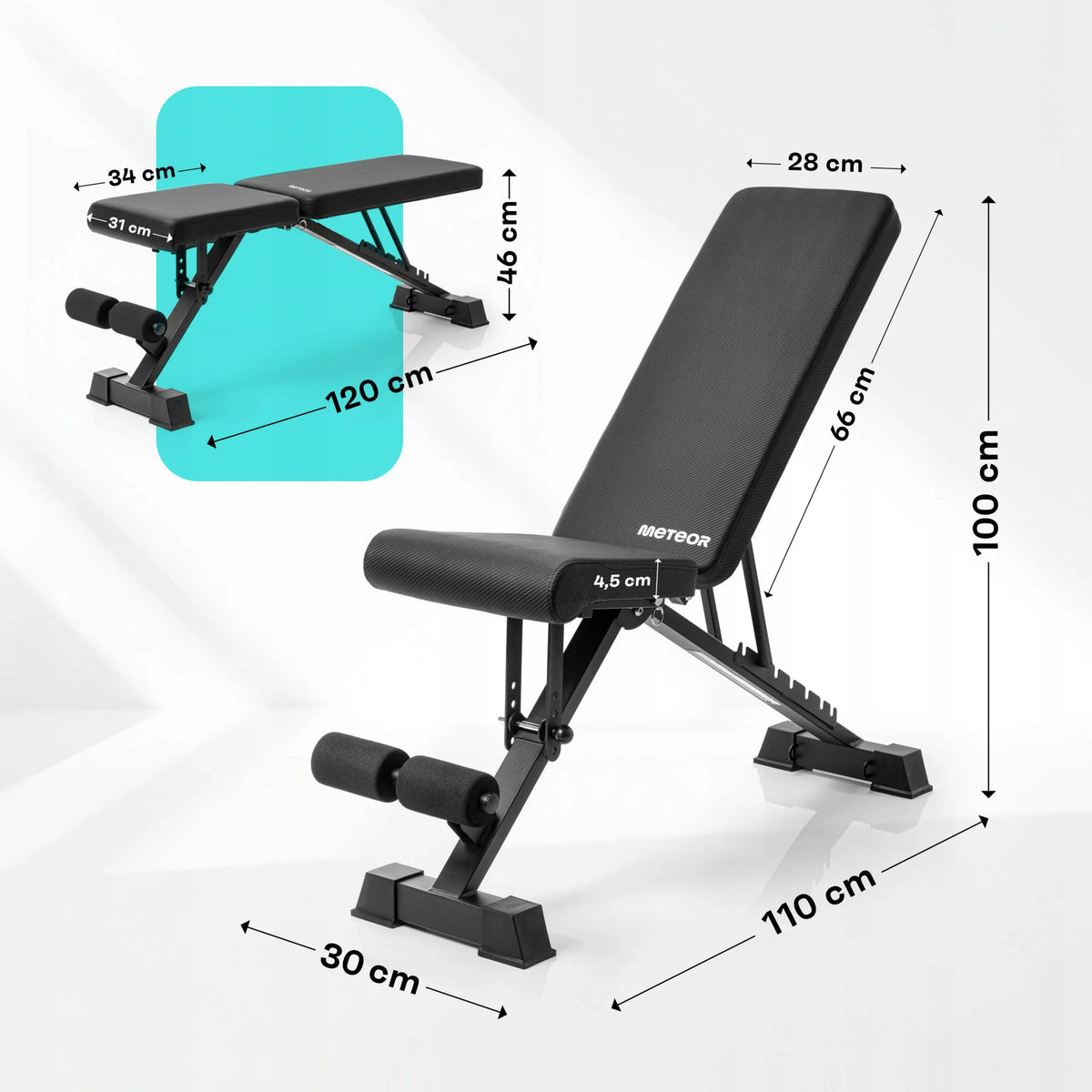 Reguliuojamas sulankstomas treniruočių suolelis Meteor BCH-100, iki 150 kg