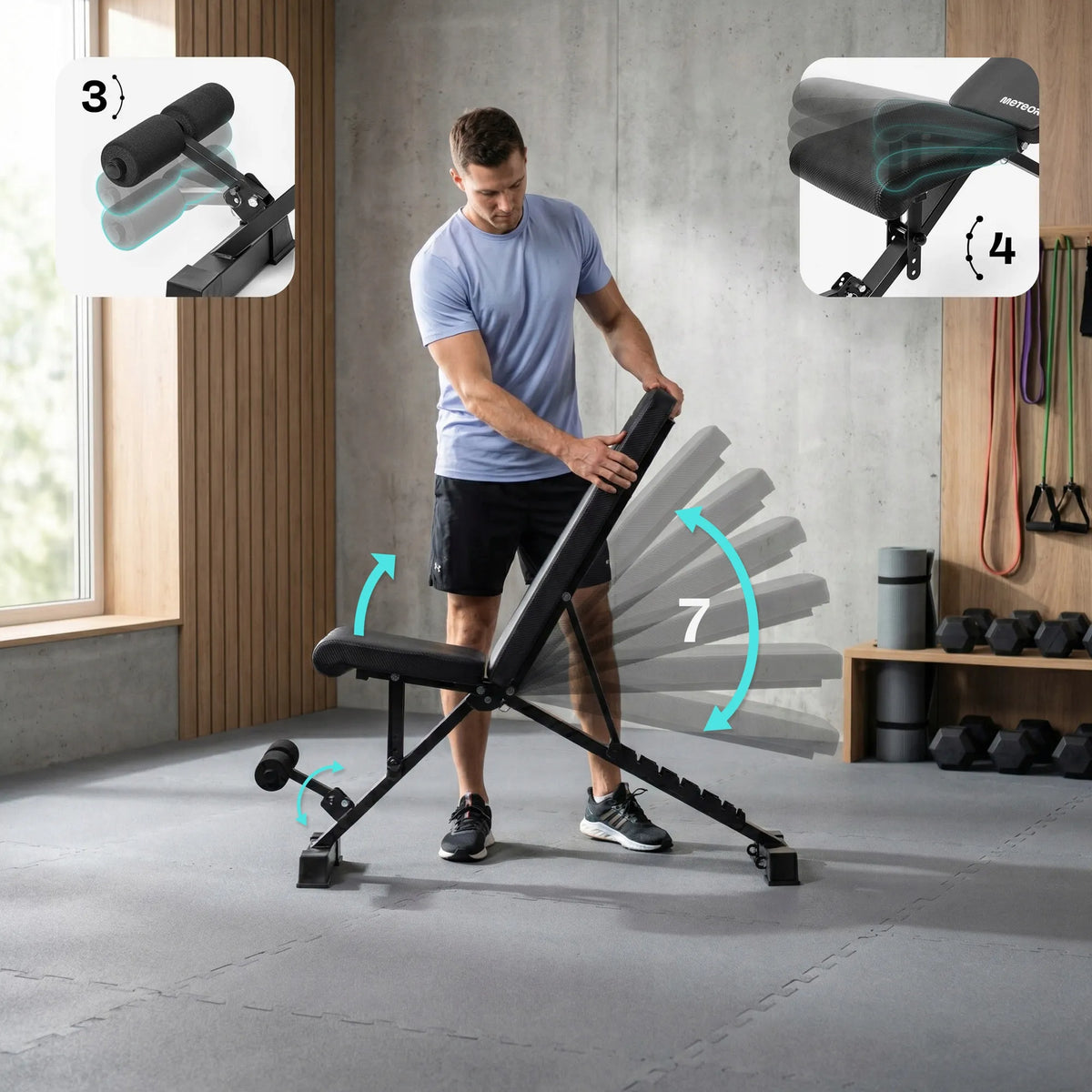 Reguliuojamas sulankstomas treniruočių suolelis Meteor BCH-100, iki 150 kg