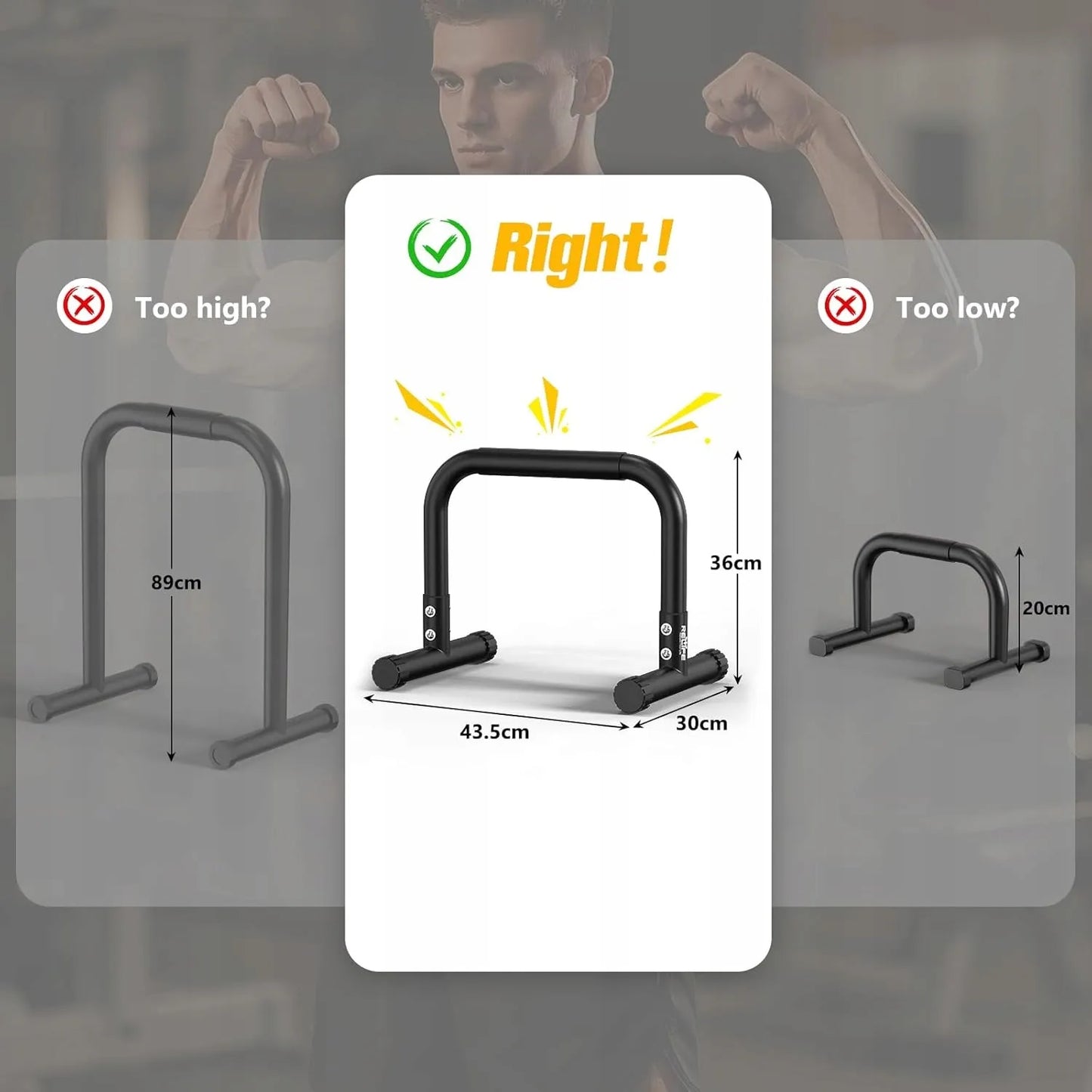 Reguliuojami skersiniai atsispaudimams Dip Station Parallettes 36 cm
