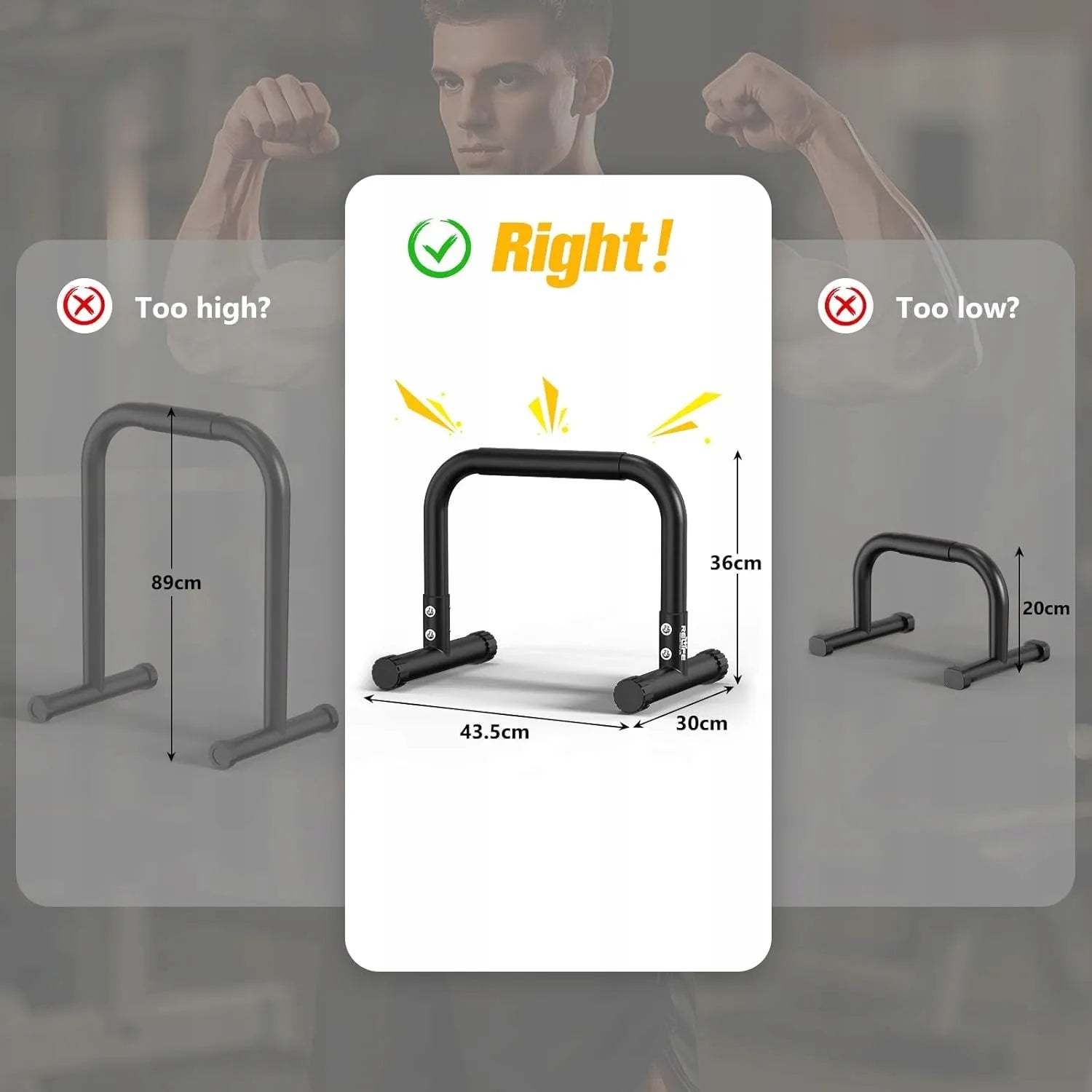 Reguliuojami skersiniai atsispaudimams Dip Station Parallettes 36 cm